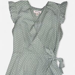 Monteau Sage Green Dress with White Dots